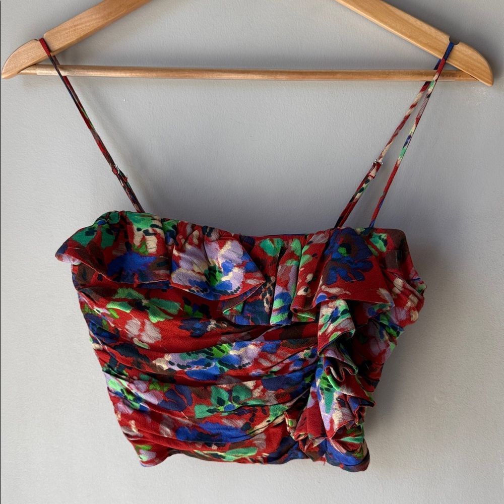 ZARA Floral Ruffled Corset Crop Top